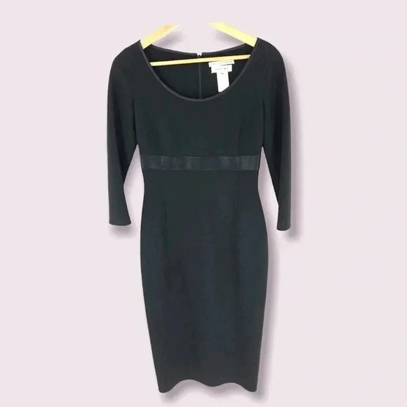 Celine Finition Main Wool Midi long sleeve Sheath dress with satin trim at waist - Picture 1 of 5